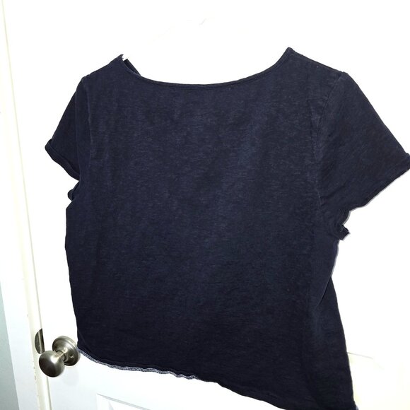 Talbots Top Navy Blue Embroidered Short Sleeve Size Large Cotton - Picture 3 of 3